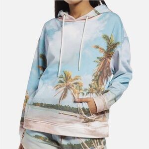 BLANKNYC Beach Palm Trees Tropical Sweatshirt Blue Multi Hoodie Pullover L NWOT